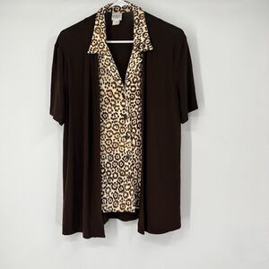 Miss Dorby Blouse Brown Animal Print Plus Size 16 Boho Business Casual